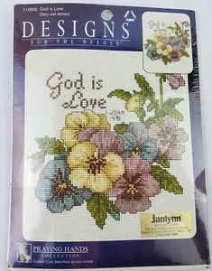 Designs For The Needle Janlynn Kit punto croce #114908 GOD IS LOVE 8x8" NUOVO - Foto 1 di 3