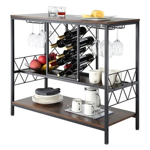 VEVOR Industrial Bar Cabinet Wine Bar Home Table with Wine Rack & Glass Holder - Picture 1 of 12
