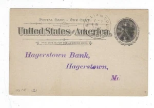 1895 UX12 Postal Card, Williamsport MD, Washington County National Bank - Picture 1 of 2