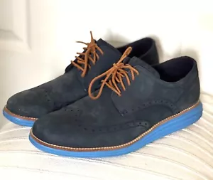 COLE HAAN Mens Zero Original Grand OS Wingtip Blue Suede Shoes Sz 11M - Picture 1 of 9