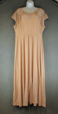 Torrid Dress Womens Plus 3X Peach Maxi Short Sleeve Crochet Lace Boho Stretch - Image 1 of 4