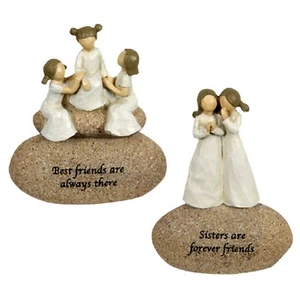 Sisters Best Friends Ornament Statue Figurine on Rock Gift Sentimental Quote - Picture 1 of 11