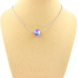Collier 1 perle Jaspe violet bleu 8 mm. Chaine en acier inoxydable. Collier fem