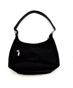 Baggallini Handtasche Bowery Halbmond schwarz Nylon Lederriemen Unterarm Tasche 12x8" - Bild 1 von 15