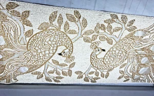 Peacock Beaded Table Runner Cream White Gold New NWT India 13"x36" - Picture 1 of 4