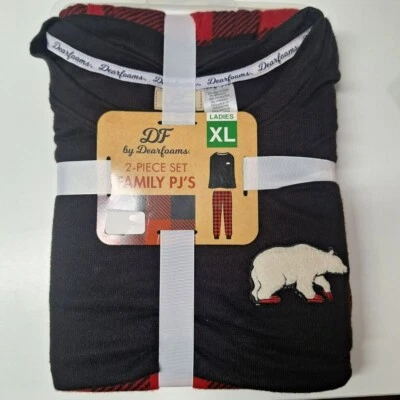 DF by Dearfoams Family PJs Pajama Buffalo Plaid Soft Polar Bear Ladies Womens XL - Image 1 of 4
