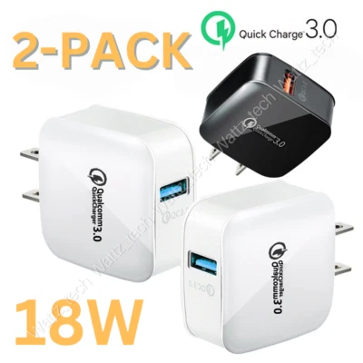 PACK de 2 Adaptador de Corriente Cargador de Pared USB Carga Rápida QC 3.0 Enchufe EE. UU. 18W Lote Foto 1 de 4