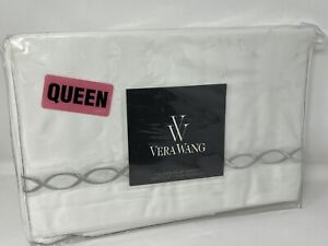 Vera Wang Queen Flat Sheet Glisse White Stripe 100% Cotton