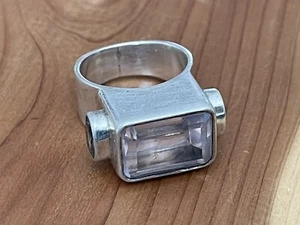 MODERNIST CHUNKY STERLING 925 RADIANT CUT PINK TOPAZ, CZ BAND RING SIZE 6.25 - Picture 1 of 12