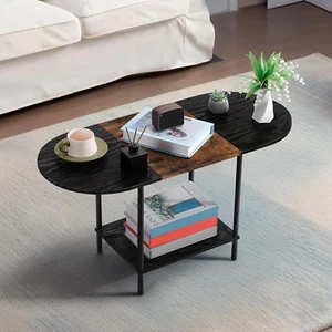 Coffee Tables for Living Room,Mid Century Small Oval Center Table with 2-Tier St - Picture 1 of 8