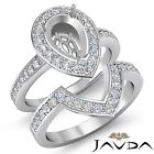 Diamond Engagement Halo Ring Pear Bridal Sets Platinum 950 Semi Mount 1.4Ct
