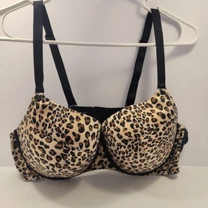 Cacique Women's Bra Black Brown Animal Print Underwire 44C Padded Strap - Picture 1 of 5