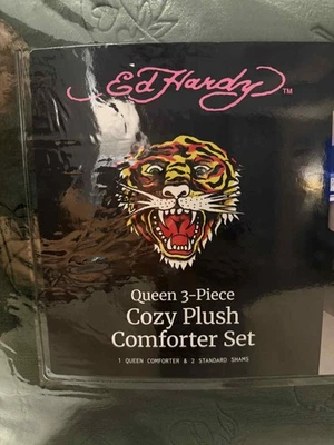 Ed Hardy full Queen 3 Piece Cozsy Plushs Comforter Set New With Tags - Image 1 of 4