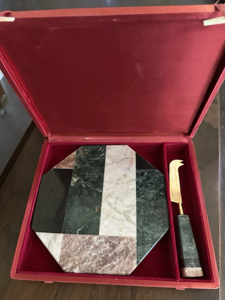 VINTAGE MOSAICO Mármore TÁBUA DE CORTAR QUEIJO E ESTOJO DE FACA CORRESPONDENTE Incluído - Imagem 1 de 1