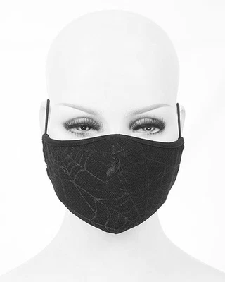 Devil Fashion Goth Punk Face Dust Mask Black Spiderweb Cobweb Mesh Lace Reusable - Image 1 of 4