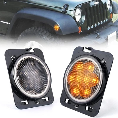 Front Fender LED Side Marker Lights Clear Lens for 07-18 Jeep Wrangler JK Sport - Image 1 of 4