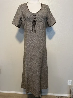 Винтажный 1970-х дизайнер JEAN VARON Англии твид шнурует вверх лиф миди/макси платье M - Изображение 1 из 4