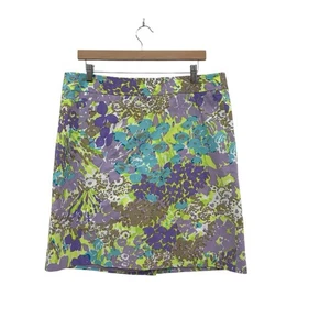 Talbots Purple Floral Straight Cotton Skirt Women's Size 14 - Picture 1 of 4