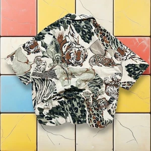 Vintage Byer Animal Print Hemd 90 S Damen L Tiger Hawaii Kurzarm Urlaub - Bild 1 von 13