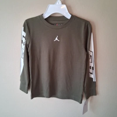 Air Jordan Flight Jumpman Nike Olive Green T-Shirt 7 Boys Long Sleeves - Image 1 of 4