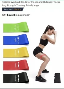 Colored Mini Workout Bands For Indoor & Outdoor Fitness, Rehab, Yoga~New In Bag - Picture 1 of 5