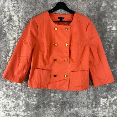 East 5 Sz L хлопок смесь кнопка куртка оранжевый 3/4 рукав короткая кнопка открытый - Изображение 1 из 4