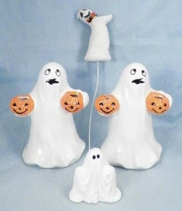4 Geister Halloween Deko 3 Keramik 1 Kunststoff JSNY Taiwan - Bild 1 von 12