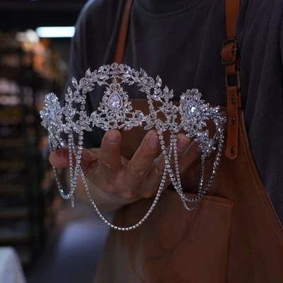 Gran Princesa Cristal Nupcial Tiaras Coronas Frente Boda Circón Tocado Foto 1 de 4