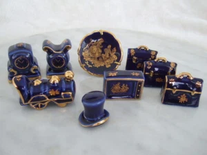 Limoges miniatures lot 9 pieces COBALT BLUE gilt (E) - Bild 1 von 10