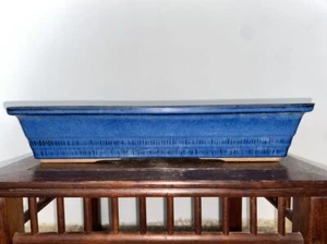 Japanese Bonsai pot RURI Blue glazed Rectangular shape Large size W38cm - Picture 1 of 8