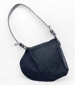 Bolso de Mano Fendi Zucchino Oyster Lona Hombro Negro Monograma Plata Herrajes - Imagen 1 de 12