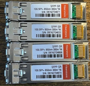 Lot of 4 Fiberstore SFPP-SR 10G SFP+ 850nm 300m Transceiver Arista Compatible - Picture 1 of 2