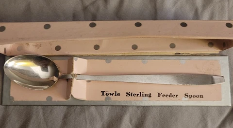 Vintage Towle Sterling Silver Baby Feeder Spoon 16 g Estate in Original Box Cover