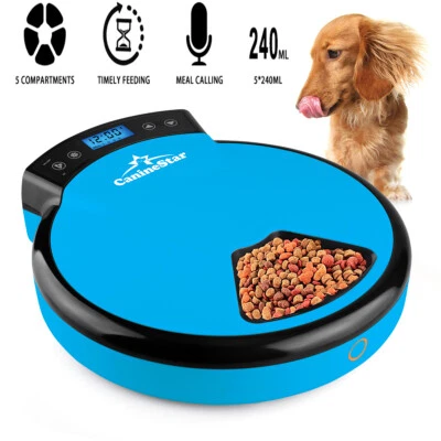 Dispensador digital de alimentos alimentador automático para mascotas de 5 comidas con grabadora de voz para perro, gato Foto 1 de 4