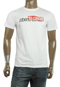 New Mens Roberto Cavalli Signature Crew Neck White Graphic Tee T Shirt L - Picture 1 of 1