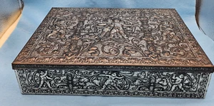 Caja de hojalata de metal vintage con querubines tono plata hecha en Alemania Occidental 12 x 9 x 2,5 - Imagen 1 de 8