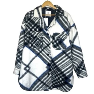 Anine Bing Womens Oakley Jacket Size L Oversized Fleece Shacket Plaid NEW - Picture 1 of 8