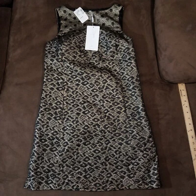 TIBI NEW YORK Shift Dress Gold & Black Textured Metallic Animal Print SIZE 2 NWT - Image 1 of 4