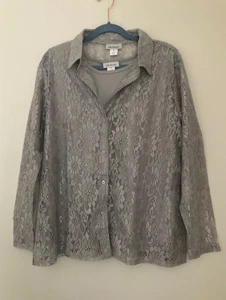 CW Classics Women’s Lace Twin Set Blouse Top Size XL Silver New - Picture 1 of 8