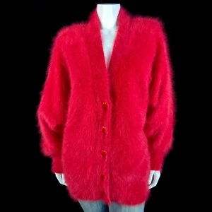 80 % Angora Fuzzy Vintage Venesha rot gefütterte Strickjacke Pullover Jacke 46 in Büste - Bild 1 von 10