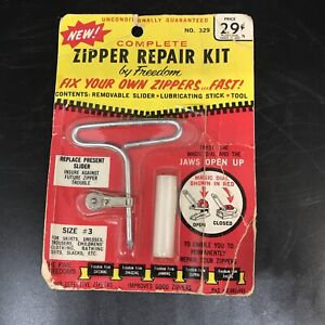 Zipper Repair Kit ￼#3 By Freedom Removable Slider, Wax, Tool USA NOS Vintage