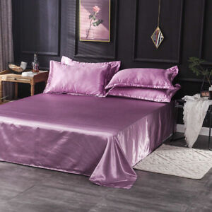 3pc x Satin Silk Fitted  Sheet with pillow Twin Full Queen King Soft & Smooth