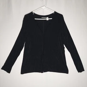 Chicos Slinky Cardigan Sweater Womens Large Black Latch Hook V-Neck Long Sleeve - Picture 1 of 7