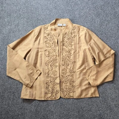 Chicos Jacket Womens Size XL Beige Silk Open Beaded Embroidery Classic Career - Image 1 of 4