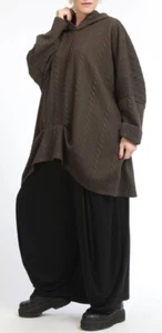 PLUS SIZE BROWN BUBBLE OVERSIZED QUIRKY JERSEY BOXY TUNIC WITH HOOD Size 28-36 - Picture 1 of 5