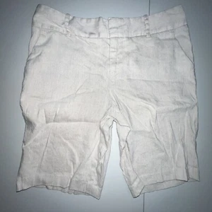 Alice + Olivia Beige Tan Khaki Linen Low Rise Flat Front Shorts Size 4 - Picture 1 of 12