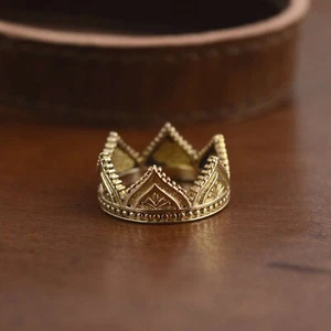 Solid Gold Brass Ring, Boho Crown Ring, Princess Queen Ring, Gift for mother - Picture 1 of 5