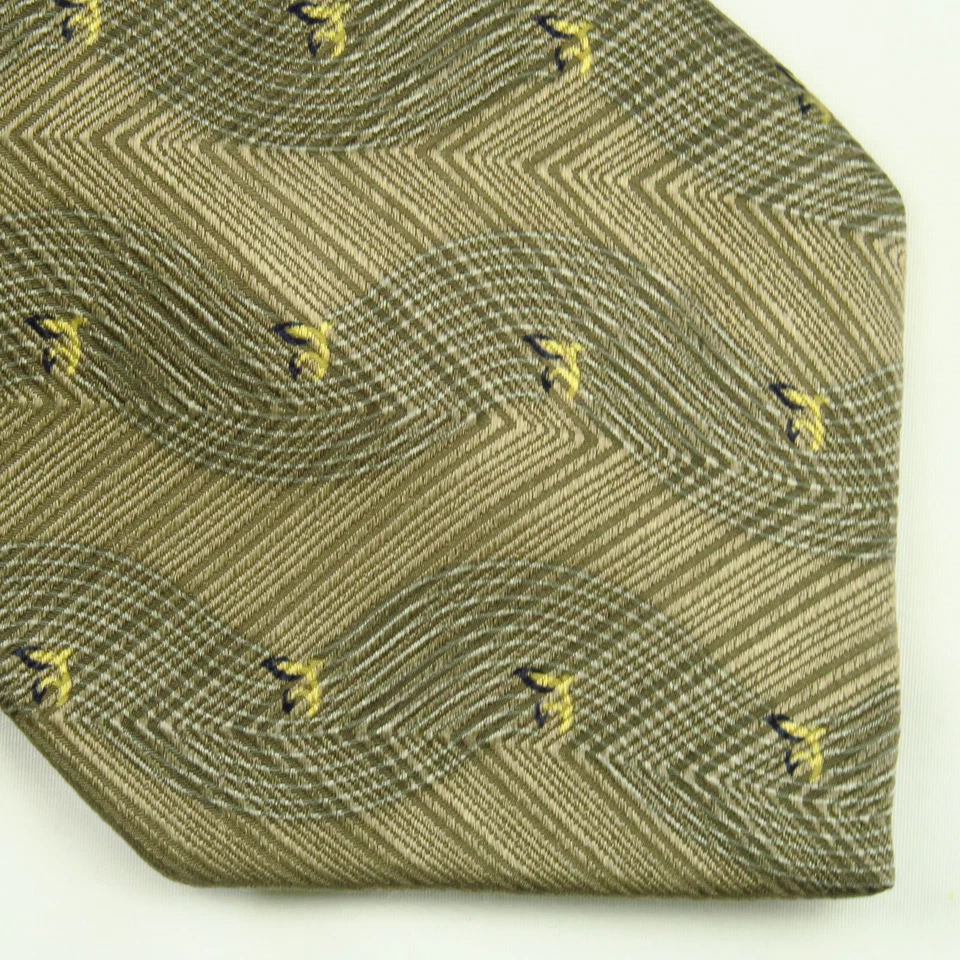 NEO Bill Blass Para Hombres Remolinos Dorados Rayas Zig Zags Marrón Foulard 61"x4" Largo Foto 1 de 4