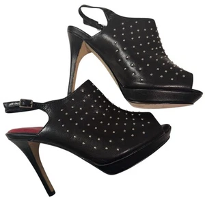 Stivaletti nuovi senza scatola WHBM Sunny con borchie punta aperta stiletto slingback pump neri taglia 7,5 M - Foto 1 di 16
