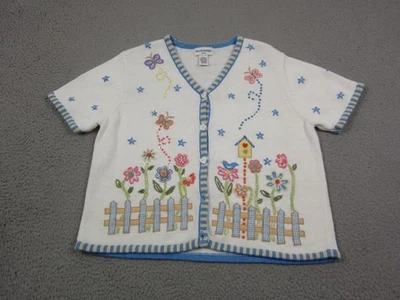Vintage Breckenridge Sweater Womens Petite Large PL White Embroidered Flowers - Image 1 of 4
